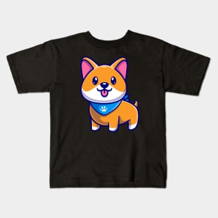 Cute Shiba Inu Dog Wearing Scarf Cartoon Kids T-Shirt